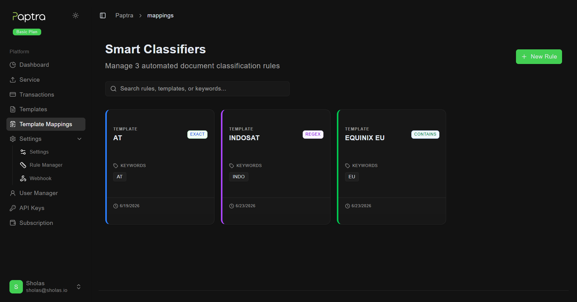 Template Mappings Page